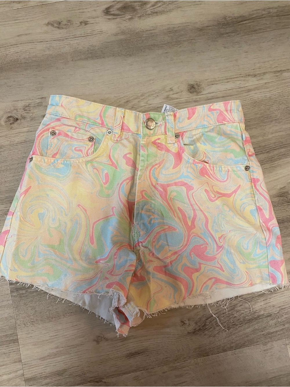 Zara Rainbow Marble High-Rise Denim Shorts- NWOT - Picture 5 of 15
